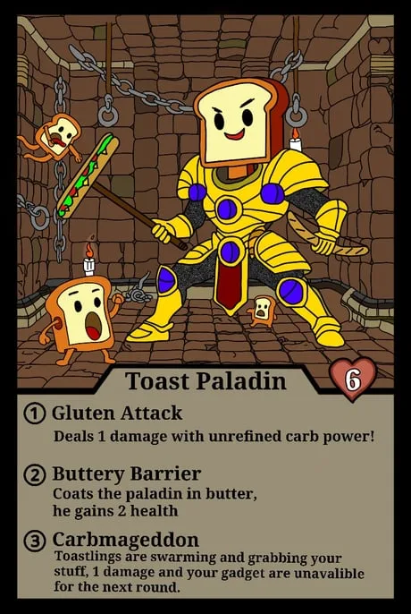 Toast Paladin monster card with 6 life and three attacks