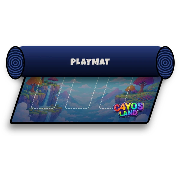 Design-Vorschau der gerollten Playmat mit dem Himmelsinseln-Motiv