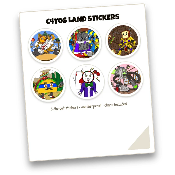 Design-Vorschau des Stickerbogens mit sechs runden Monster-Stickern